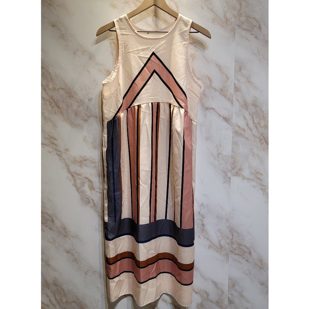 Boho Pink Pastel Stripe Chevron Midi Dress